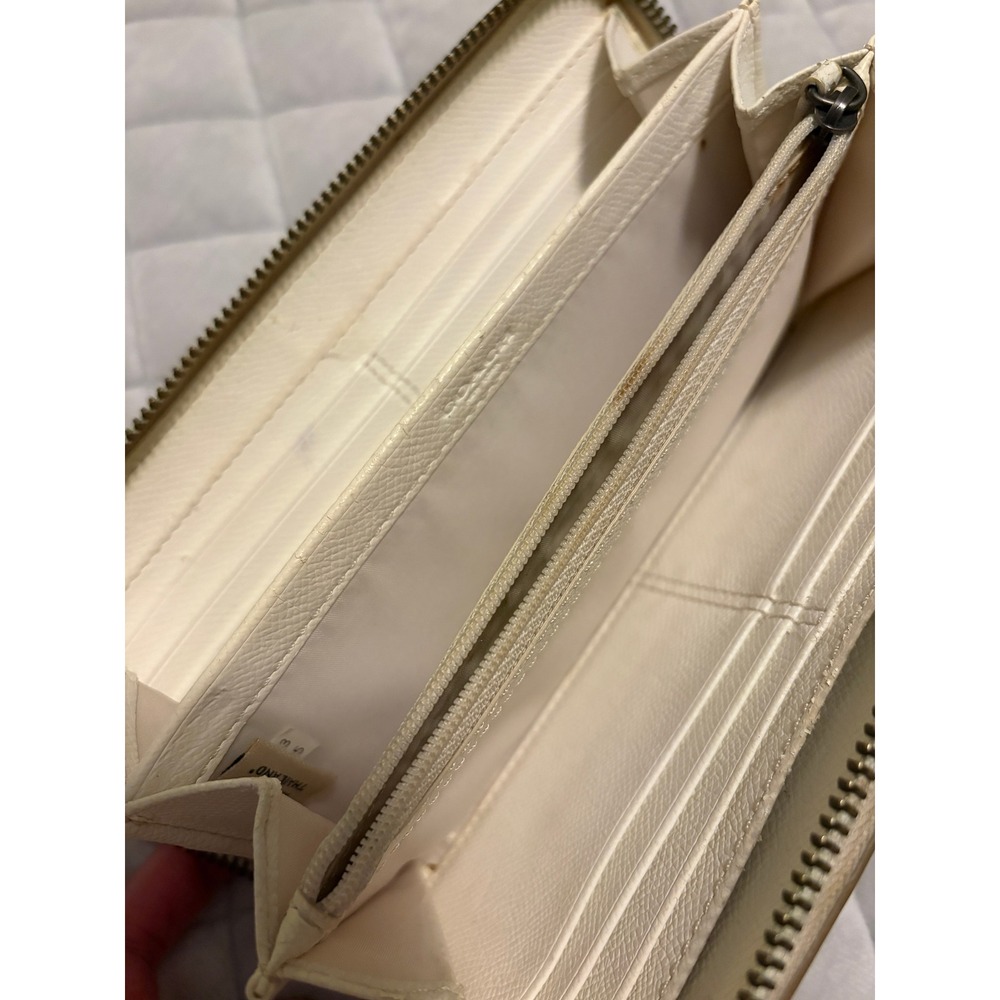 Coach Cream Pebbled Leather Trunk Style Zip Around Wallet - Picture 10 of 15